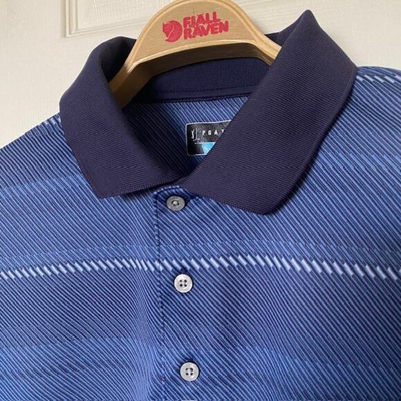 PGA Tour‎ Polo Shirt Blue Striped Short Sleeve Stretch Athletic Men's XL - Picture 2 of 7